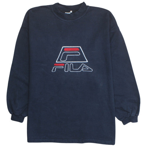 Fila Mens Navy Blue Crew Neck Sweatshirt XXL Logo Embroidered Pullover