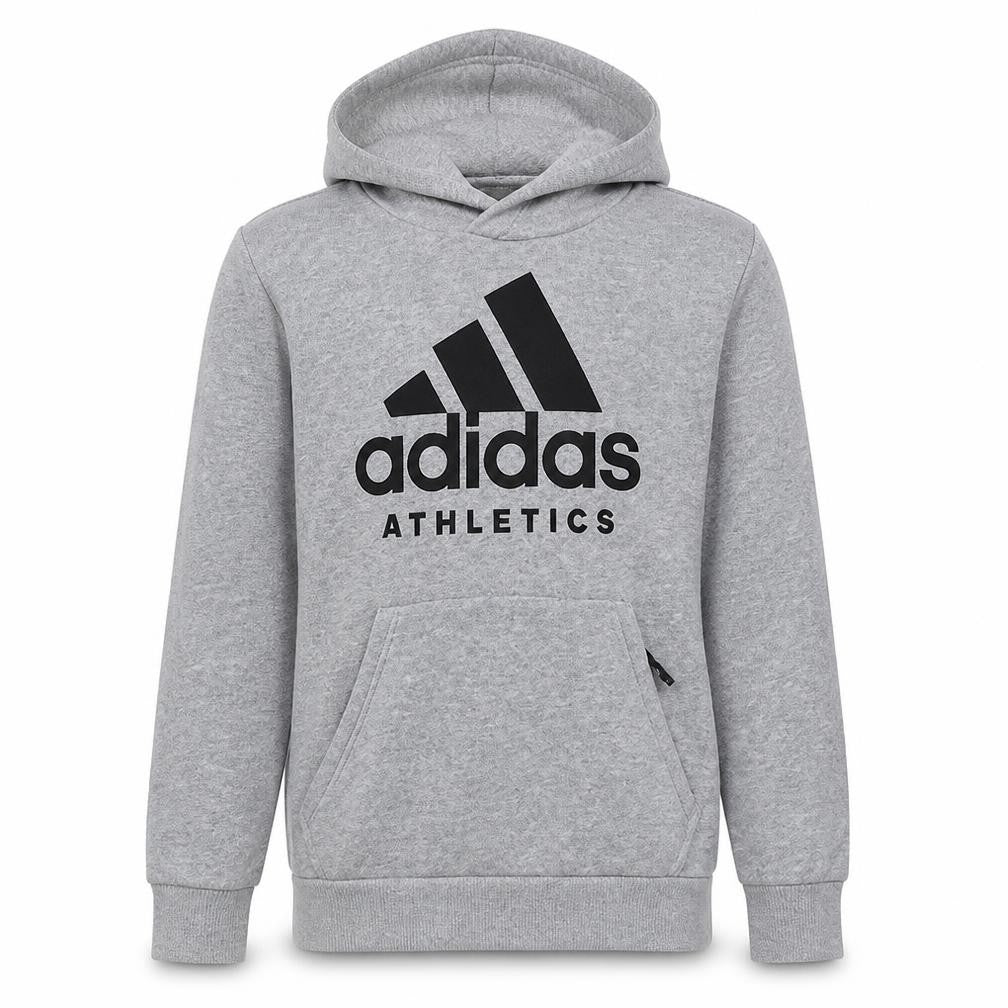 Front view of Adidas Men's Grey Pullover Hoodie Sweatshirt M Logo Sportswear