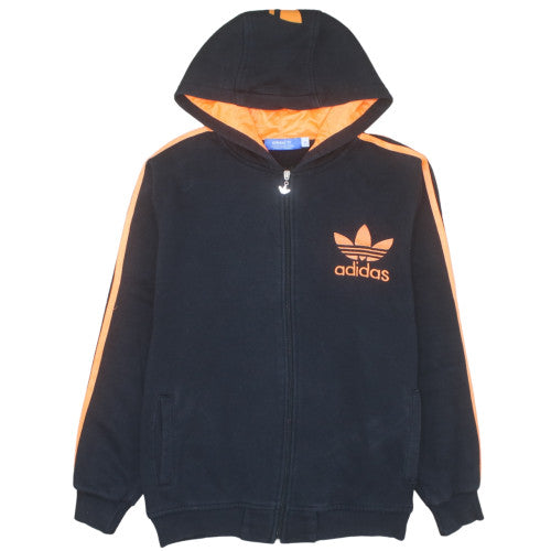 Adidas Men's Black Full Zip Hoodie S Orange Logo Fleece Sportswear