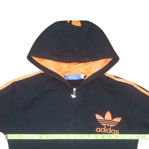 Adidas Men's Black Full Zip Hoodie S Orange Logo Fleece Sportswear