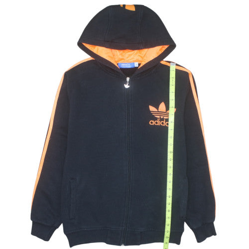 Adidas Men's Black Full Zip Hoodie S Orange Logo Fleece Sportswear
