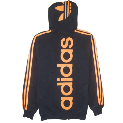 Adidas Men's Black Full Zip Hoodie S Orange Logo Fleece Sportswear