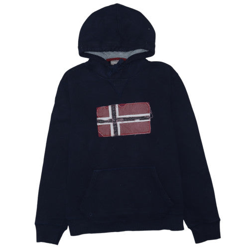 Napapijri Mens Blue Flag Embroidered Pullover Hoodie Size M