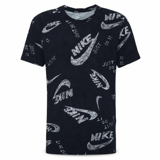 Front view of Nike Men's Black XS Graphic Print Crew Neck Cotton T-Shirt