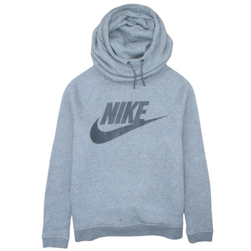 Nike Women Grey Hoodie Medium Funnel Neck Pullover Cotton Blend