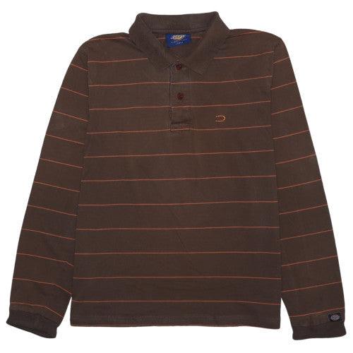 Dickies Women's Brown Striped Long Sleeve Cotton Polo Shirt Size L
