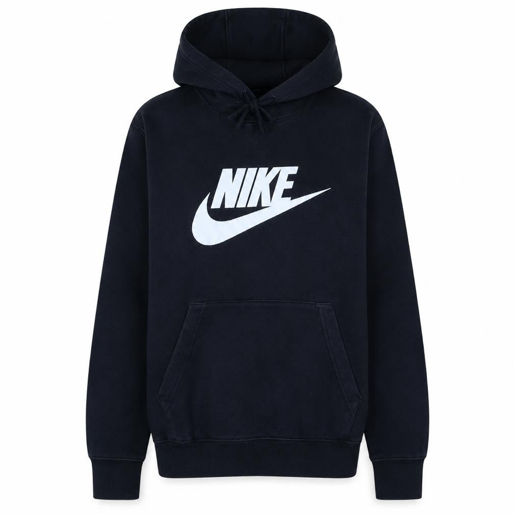 Front view of Nike women’s black medium pullover hoodie with logo print
