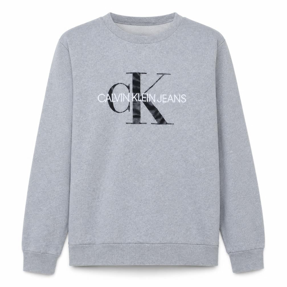 Front view of Calvin Klein Jeans Men's Grey Crew Neck Pullover Sweatshirt M