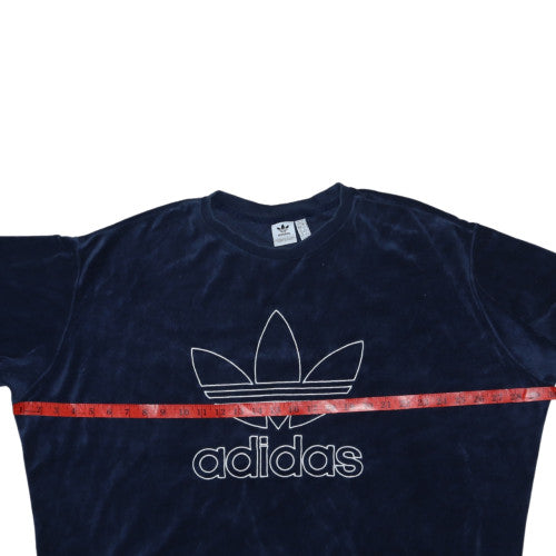 Adidas Womens Navy Velour Crew Neck Pullover Sweatshirt 2XL