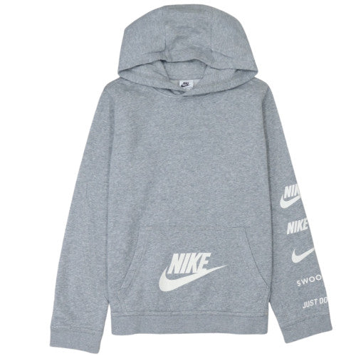 Nike Boys Grey XL Pullover Hoodie with Logo Print and Kangaroo Pocket