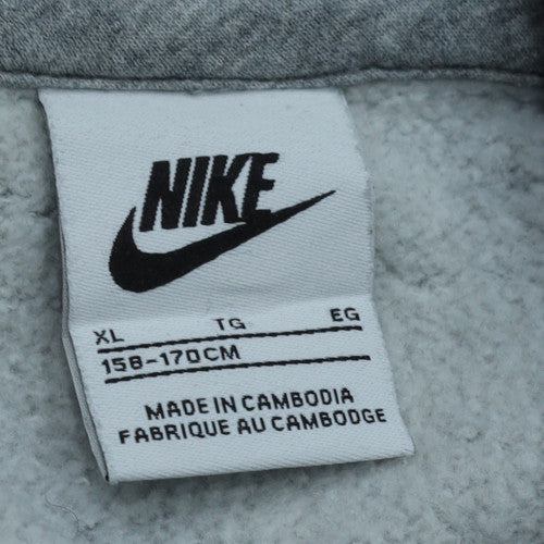 Nike Boys Grey XL Pullover Hoodie with Logo Print and Kangaroo Pocket