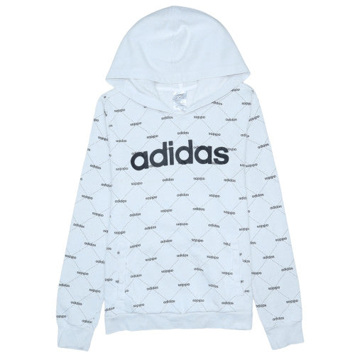 Adidas Womens White Pullover Hoodie M 12-14 Logo Print Casual