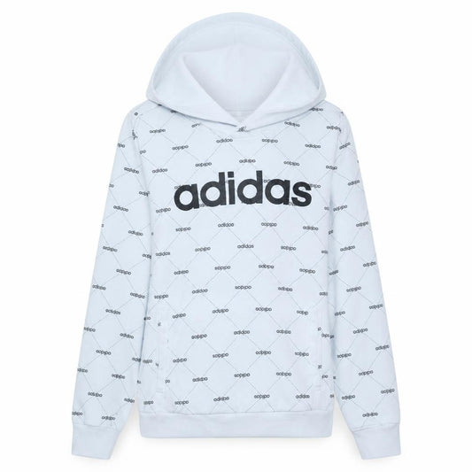 Front view of Adidas women’s white pullover hoodie m 12-14 logo print casual