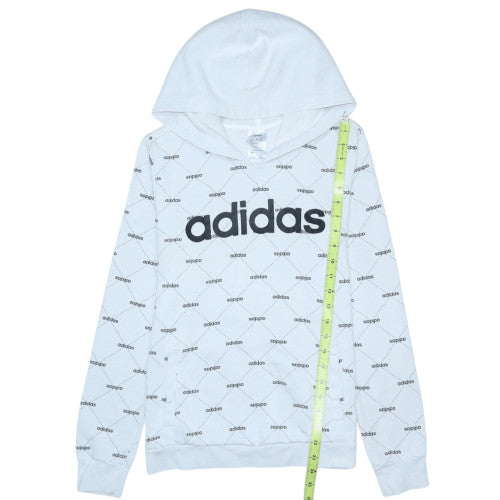 Adidas Womens White Pullover Hoodie M 12-14 Logo Print Casual