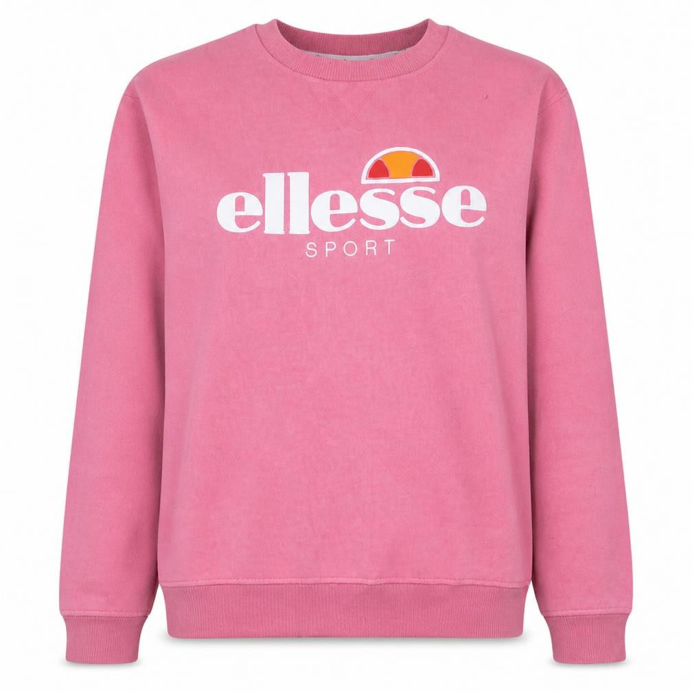 Front view of Ellesse Women Pink Crew Neck Pullover Sweatshirt UK 14 Cotton Blend