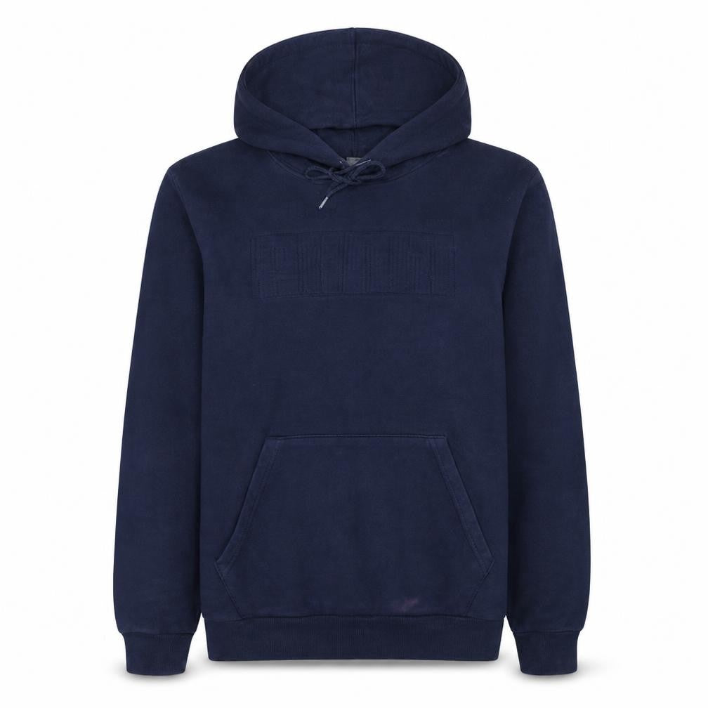Front view of Puma Men's Blue Pullover Hoodie Small Fleece Logo Sportswear