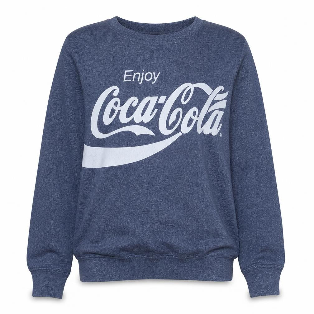 Front view of Coca-Cola Women's Blue Crew Neck Pullover Sweatshirt, size 16