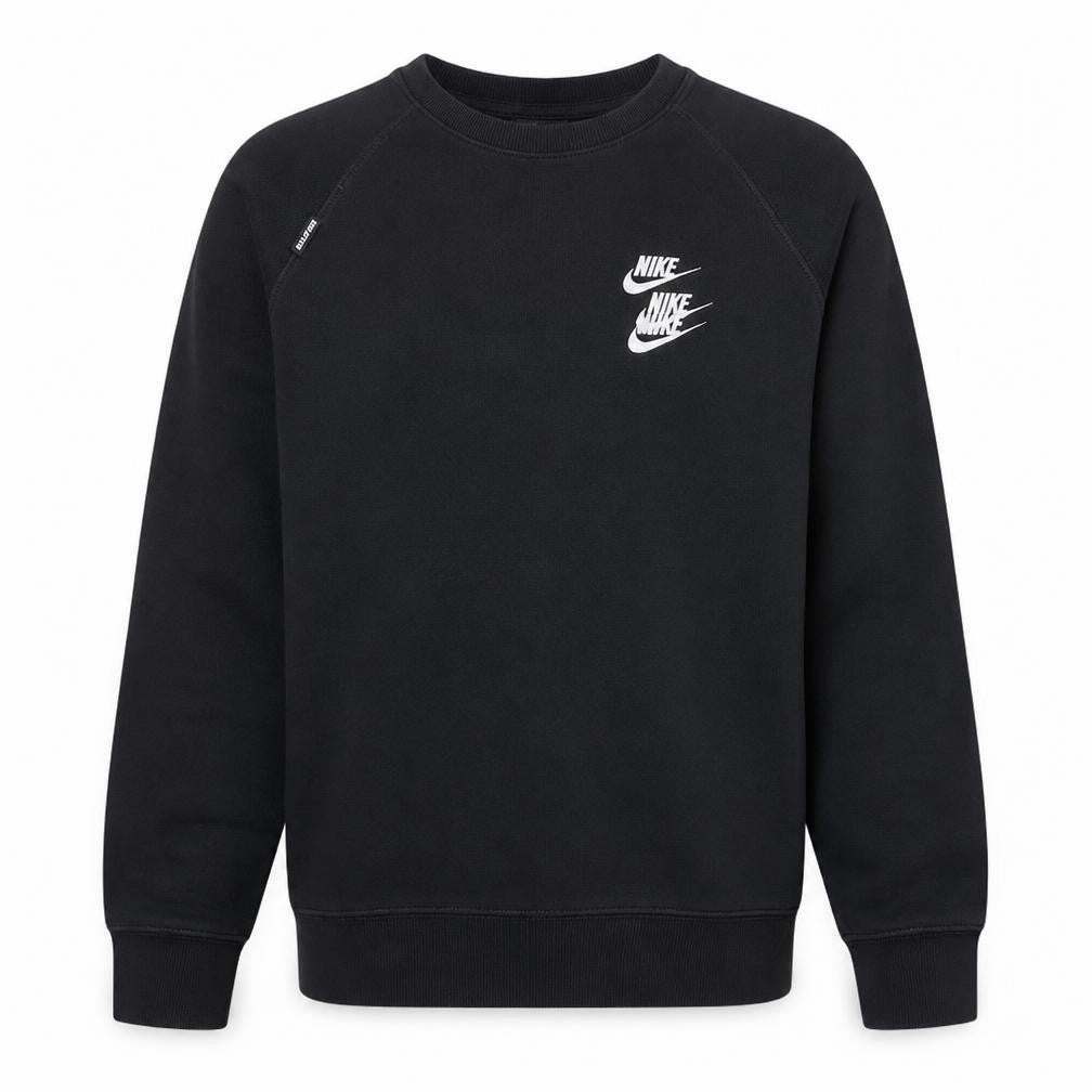 Front view of Nike men’s black city graphic sweatshirt l pullover crew neck