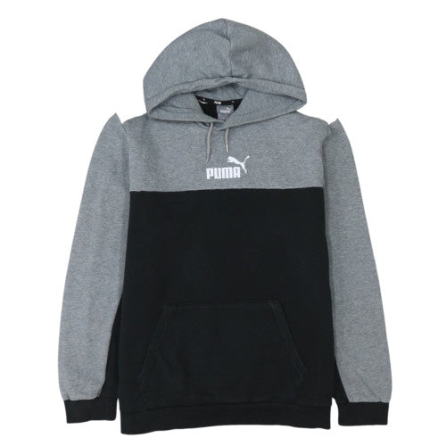 Puma Mens Grey Black Logo Hoodie Size L Pullover Fleece Sweatshirt