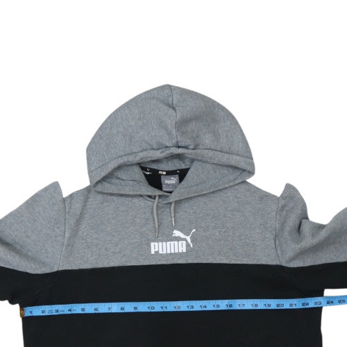 Puma Mens Grey Black Logo Hoodie Size L Pullover Fleece Sweatshirt