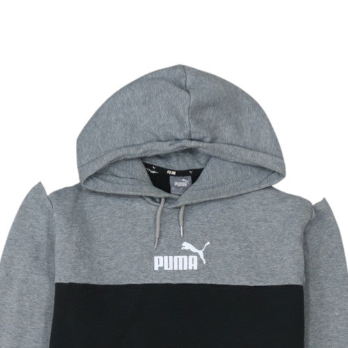 Puma Mens Grey Black Logo Hoodie Size L Pullover Fleece Sweatshirt