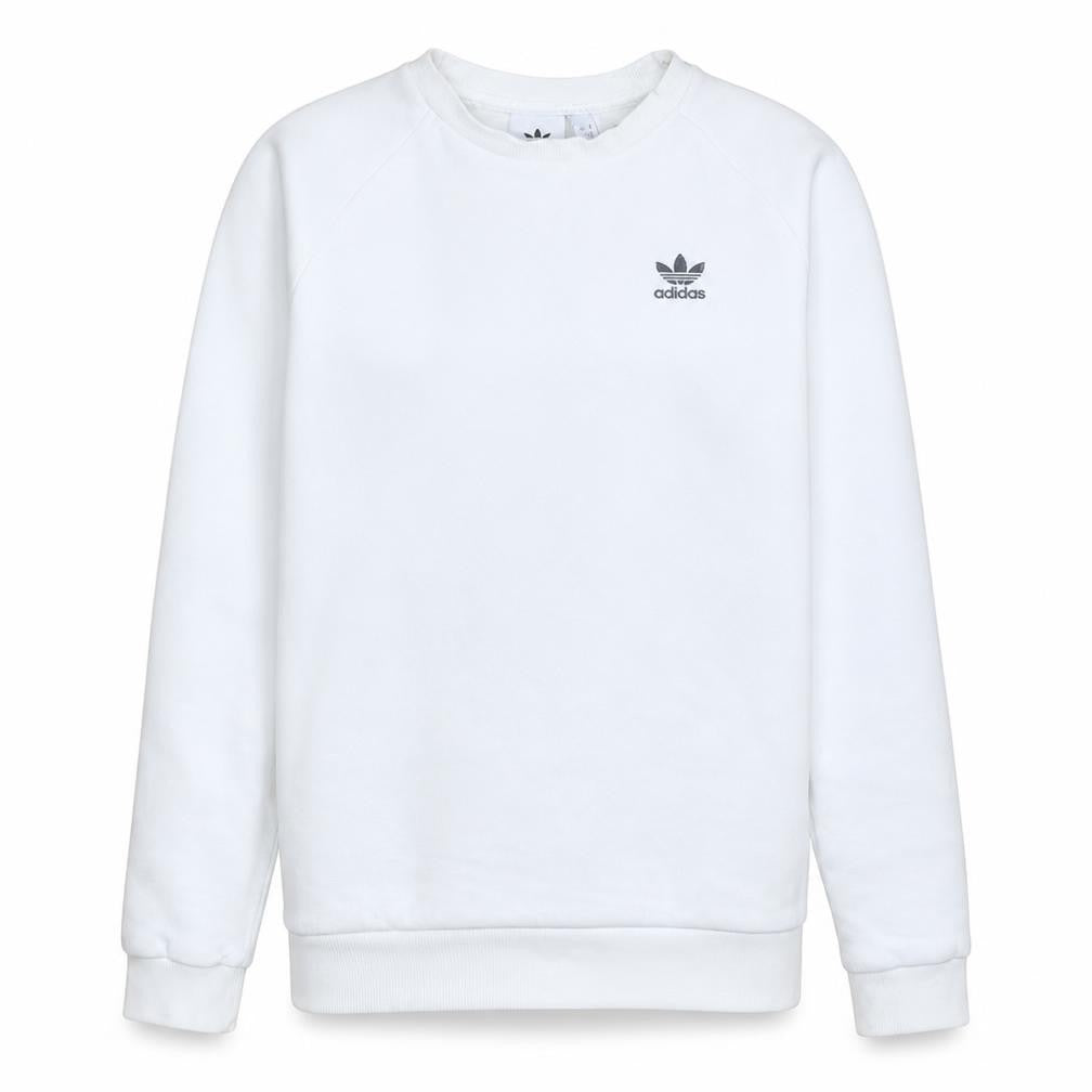Front view of adidas Men’s White Crew Neck Pullover Sweatshirt, size S