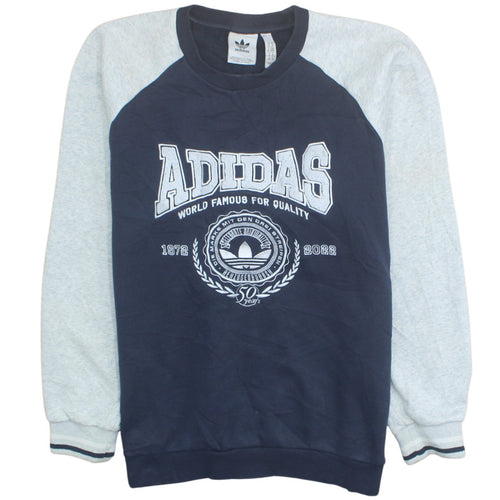 Adidas Men's Blue Grey Pullover Sweatshirt M Retro Graphic Logo Jumper
