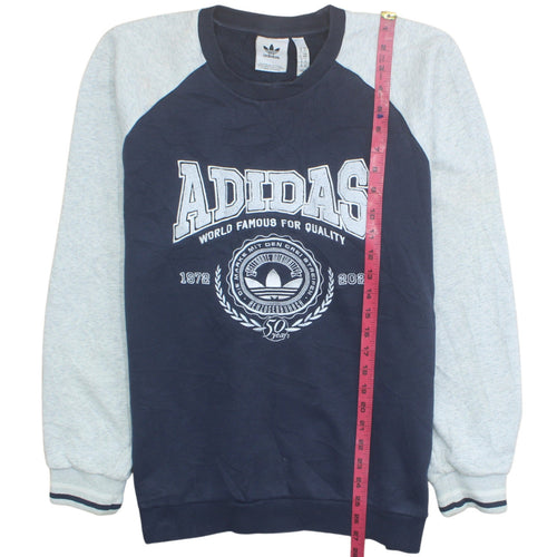 Adidas Men's Blue Grey Pullover Sweatshirt M Retro Graphic Logo Jumper