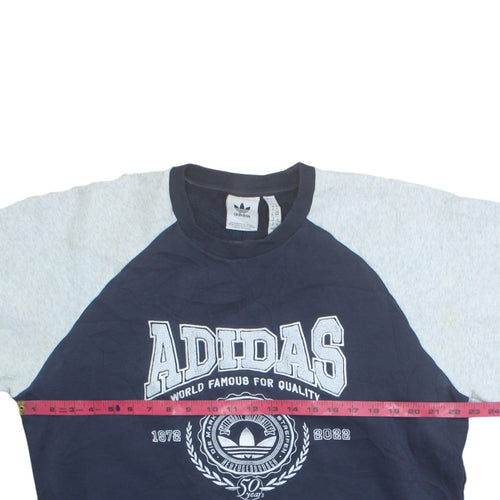 Adidas Men's Blue Grey Pullover Sweatshirt M Retro Graphic Logo Jumper