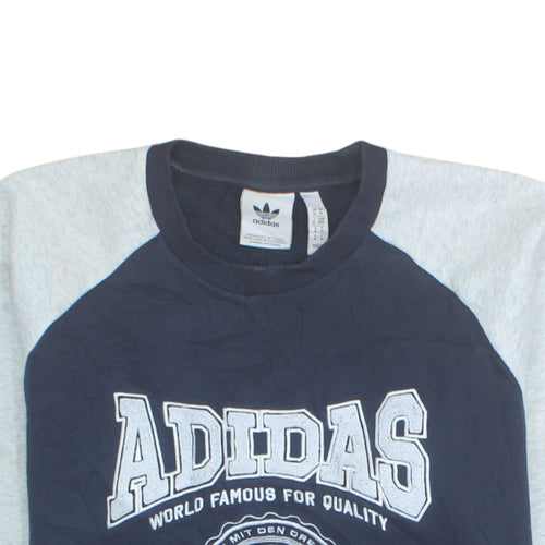 Adidas Men's Blue Grey Pullover Sweatshirt M Retro Graphic Logo Jumper