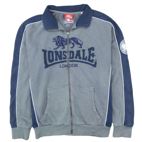 Lonsdale Men’s Grey Full Zip Sweatshirt S Collared Graphic Cotton
