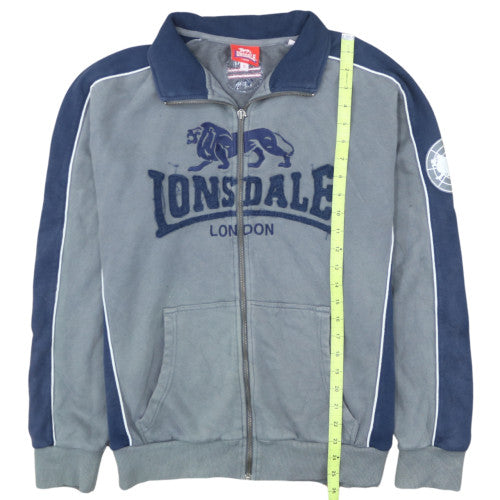 Lonsdale Men’s Grey Full Zip Sweatshirt S Collared Graphic Cotton