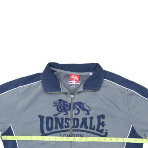 Lonsdale Men’s Grey Full Zip Sweatshirt S Collared Graphic Cotton