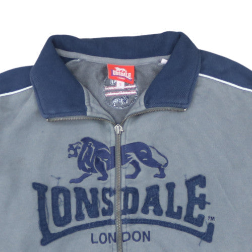Lonsdale Men’s Grey Full Zip Sweatshirt S Collared Graphic Cotton