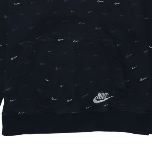 Nike Mens Black Pullover Hoodie L Logo Print Fleece Sweatshirt