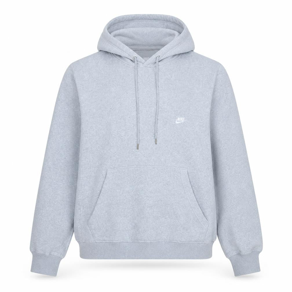 Front view of Nike Men's Grey Pullover Hoodie M Classic Fleece Sweatshirt