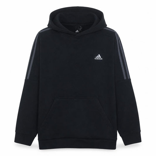 Front view of Adidas Men's Black Pullover Hoodie L Fleece Logo Sportswear