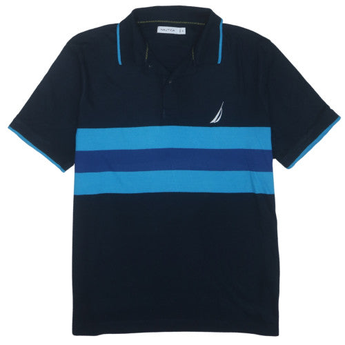 Nautica Men's Blue Striped Cotton Blend Polo Shirt XL Classic Fit
