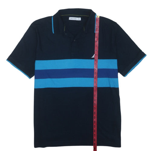 Nautica Men's Blue Striped Cotton Blend Polo Shirt XL Classic Fit