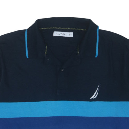 Nautica Men's Blue Striped Cotton Blend Polo Shirt XL Classic Fit