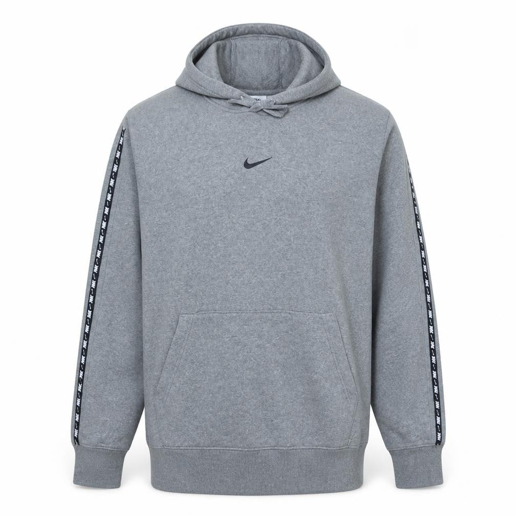 Front view of Nike men’s grey xl pullover fleece hoodie with logo