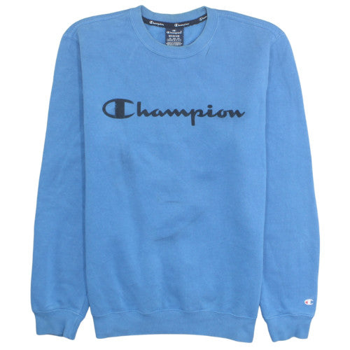Champion Men's Blue Logo Crew Neck Fleece Sweatshirt M