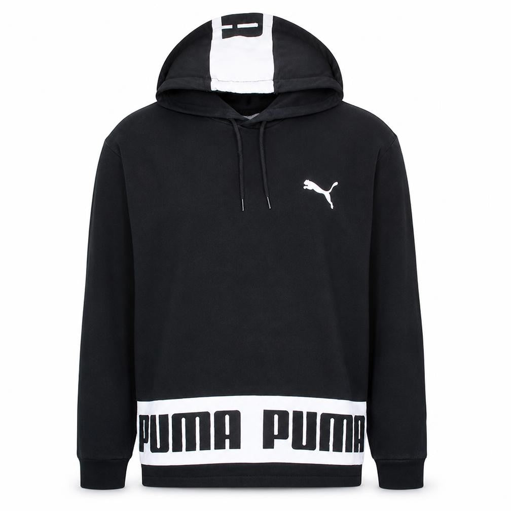 Front view of Puma Men's Black Small Pullover Hoodie with Logo Detail