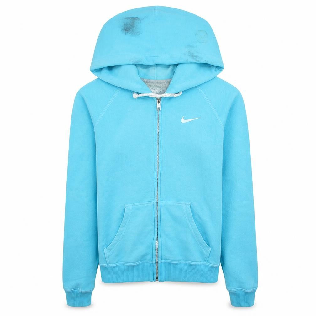 Front view of Nike Men's Blue Full Zip Hoodie, size S, Athletic Dept Logo