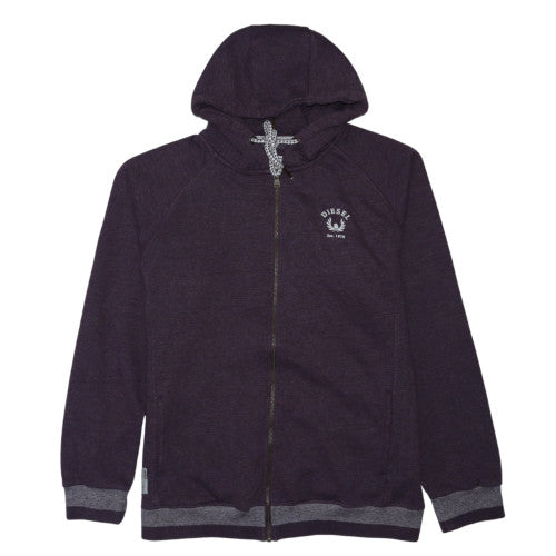 Diesel Mens Purple Full Zip Hoodie 2XL Classic Hooded Sweatshirt