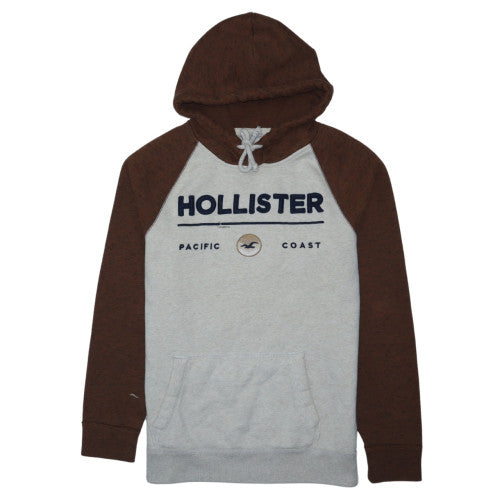 Hollister Men’s Brown Grey Pullover Hoodie M Logo Fleece Sweatshirt