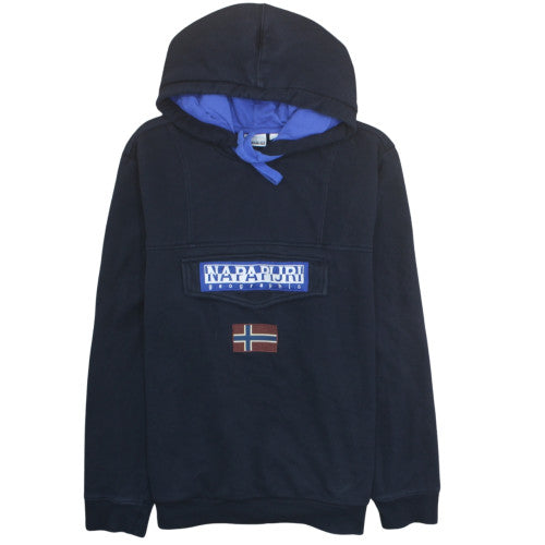 Napapijri Men's Blue XXL Pullover Hoodie Fleece Lined Outdoor