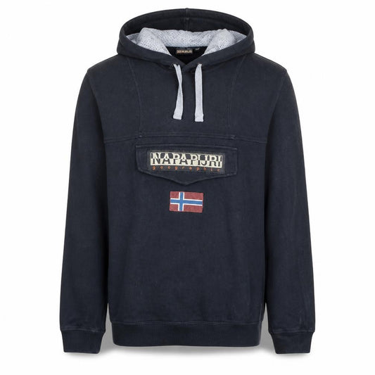 Front view of Napapijri Men's Black Pullover Hoodie M Logo Outdoor Fleece