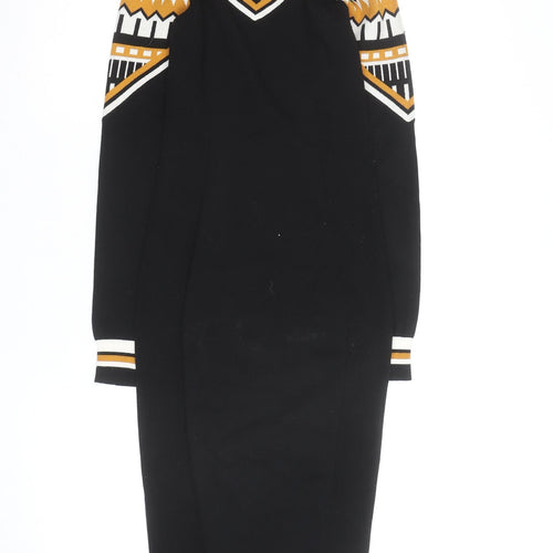 Karen Millen Women's Black XS Geometric Knit Bodycon Midi Dress