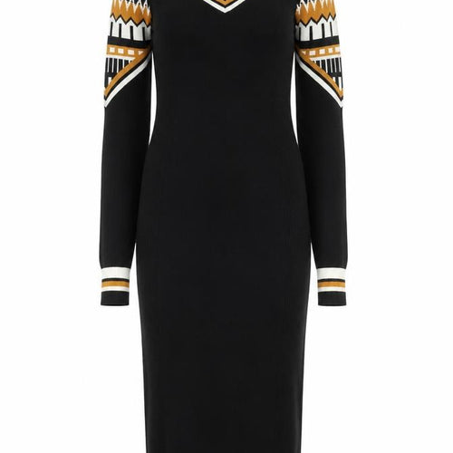 Karen Millen Women's Black XS Geometric Knit Bodycon Midi Dress